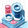 Icon depicting lab testing equipment and a magnifying glass, symbolizing quality testing.