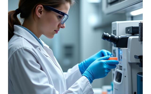Laboratory technician meticulously testing samples